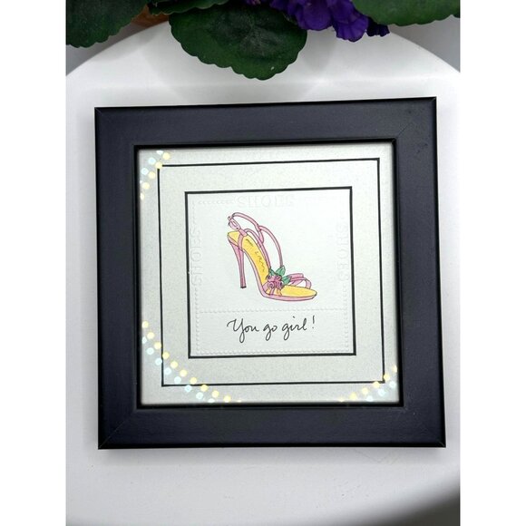 Framed Embossed Print "You Go Girl!" Pink High Heel Art - Picture 4 of 7